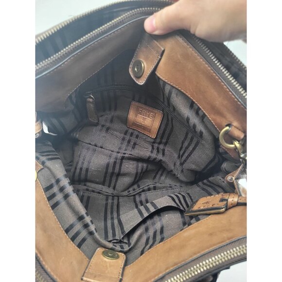 FRYE Jamie Satchel Brown Leather Double Handle Travel Work Bag Purse - Picture 6 of 12